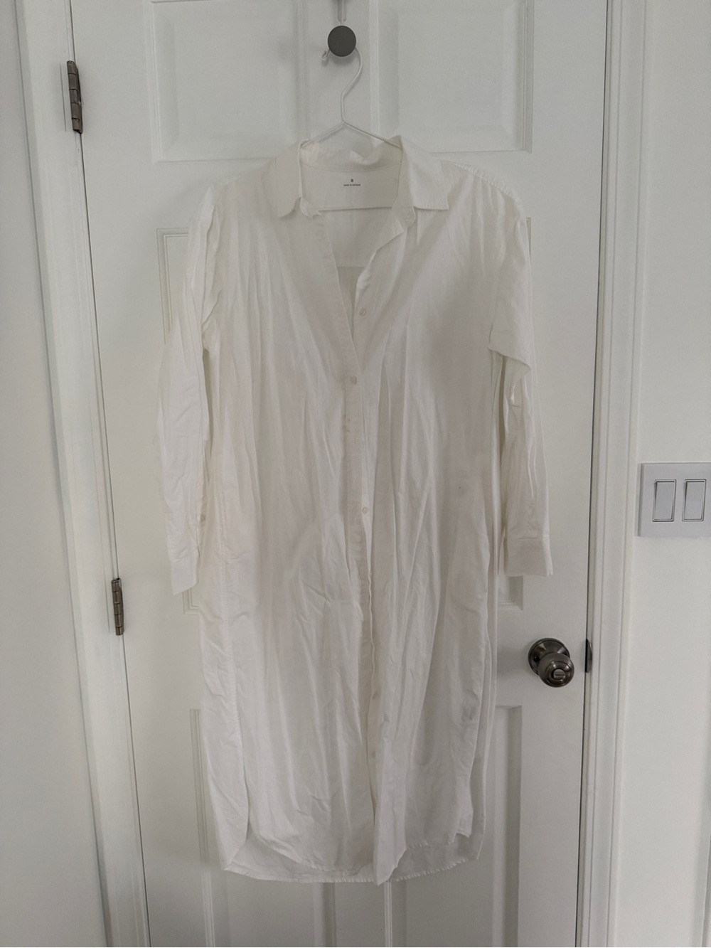 Muji Cotton White Long Sleeve Button-Down Dress